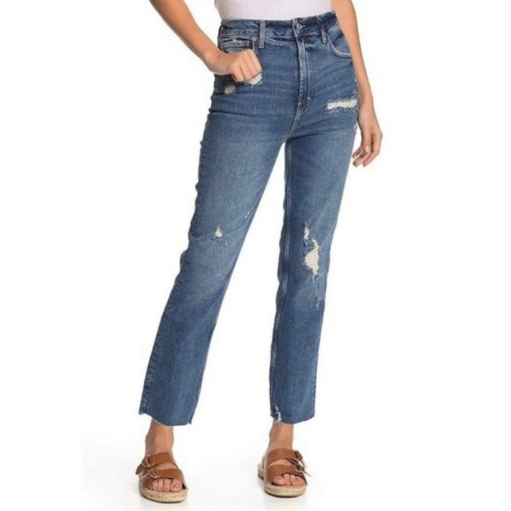 We The Free People High Waist Slim Ripped Stretch Ankle Cropped blue jeans 27